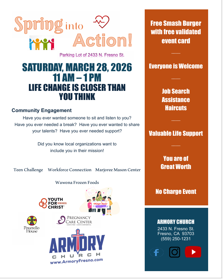 document with details to event at church on Saturday 3/28/2026